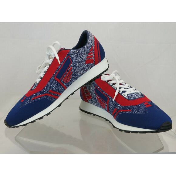 NIB PRADA 2EG272 RED BLUE FABRIC TRAINERS KNIT LOGO LACE UP SNEAKERS 8 US 9 - Picture 3 of 12